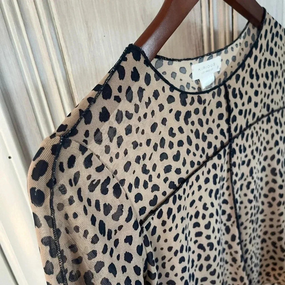 KIRIOUS Cheetah Print Sheer Mesh crew neck Crop Top exposed stitching| S goth - Picture 3 of 9